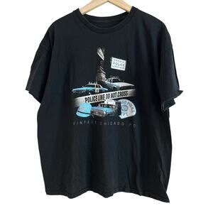 Chicago Police Vintage Print Tee Shirt Black Blue XL